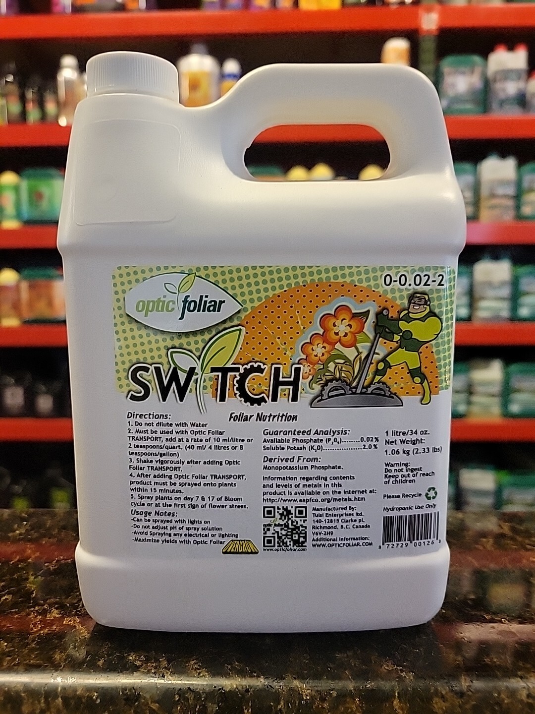 Optic Foliar 1 Qt/1 Litre, 34 Oz. Switch 0-0.02-2 Ready To Use Liquid Nutrition