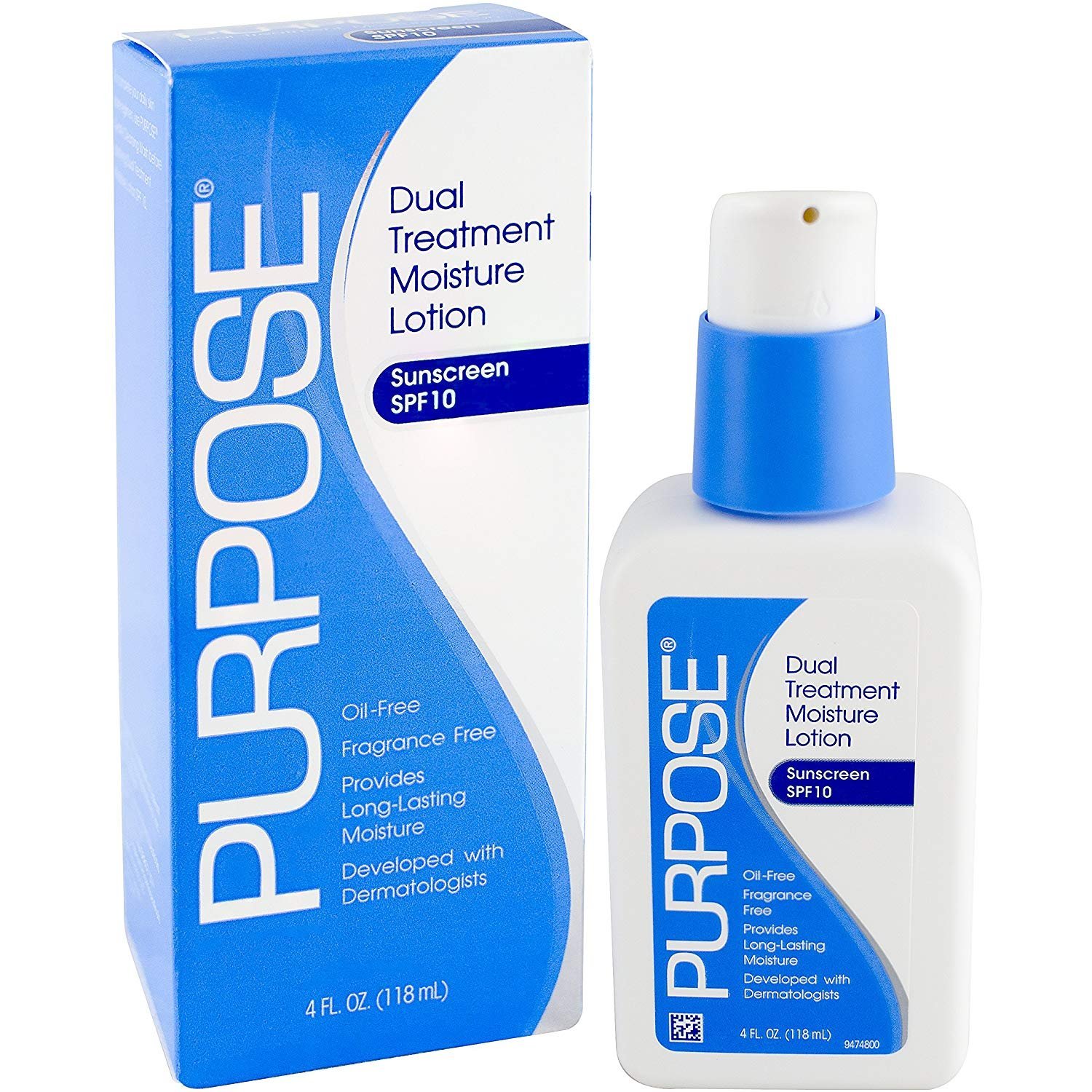 PURPOSE SPF 10 Sunscreen Dual Treatment Moisture Lotion Fragrance Free 4 Ounce