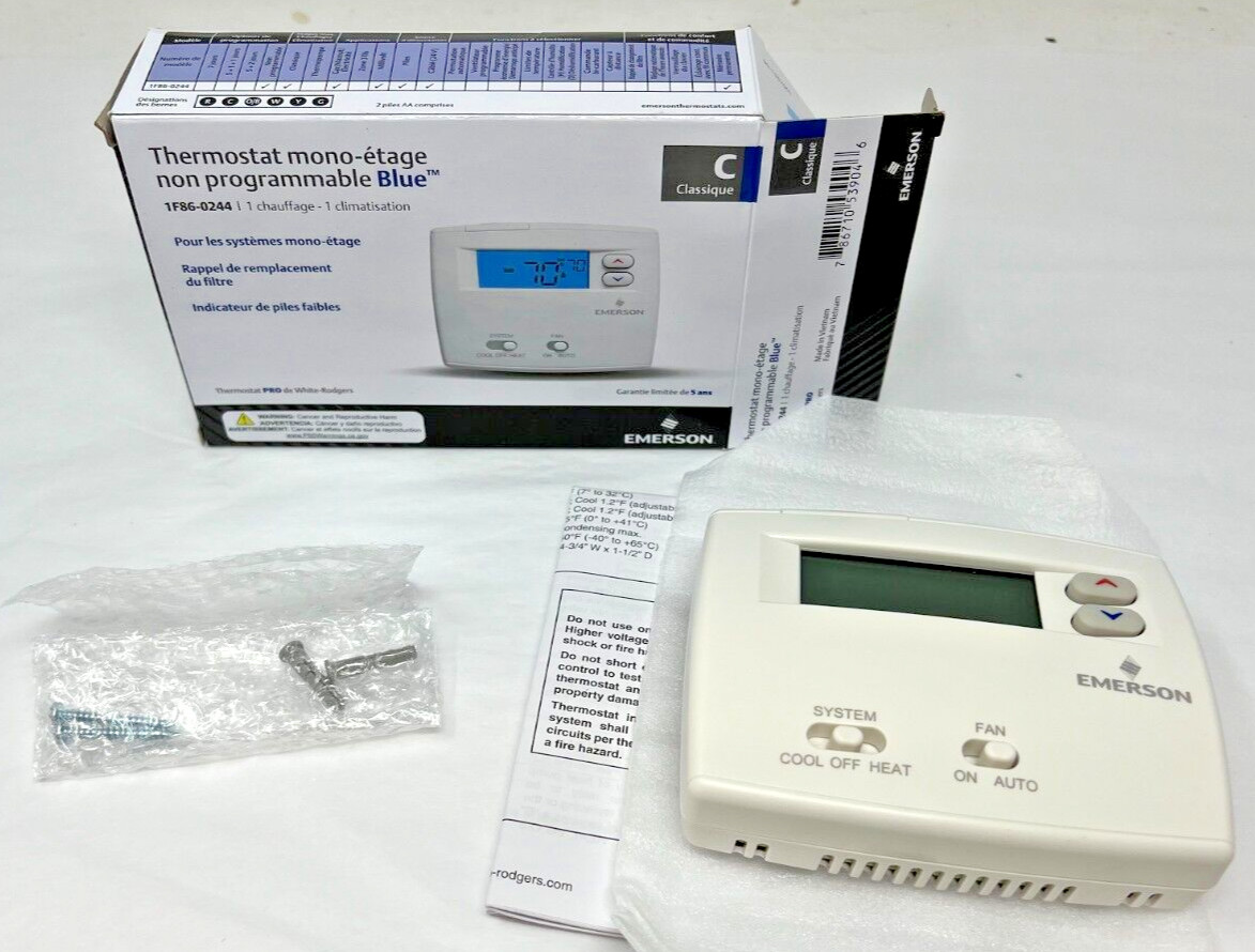 NEW 1F86-0244 Emerson White Wall Thermostat Heat/Cool Heat Pump Non Programmable