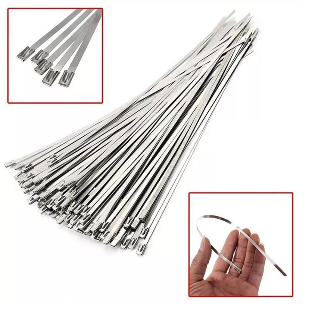 304 Stainless Steel Metal Exhaust 150*4.6mm Wrap Locking Cable Zip Ties 50Pcs