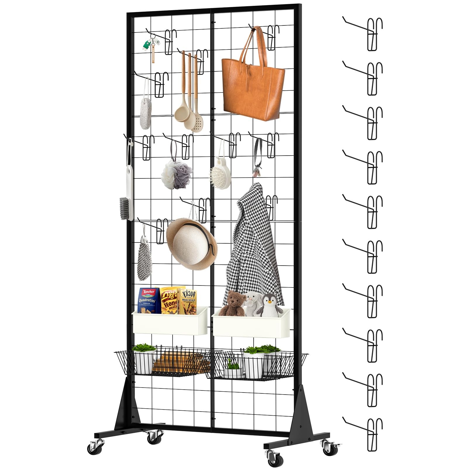 Gridwall Panel Display Stands 2'x5.5' Ft, Heavy-Duty Floorstanding Retail Displa