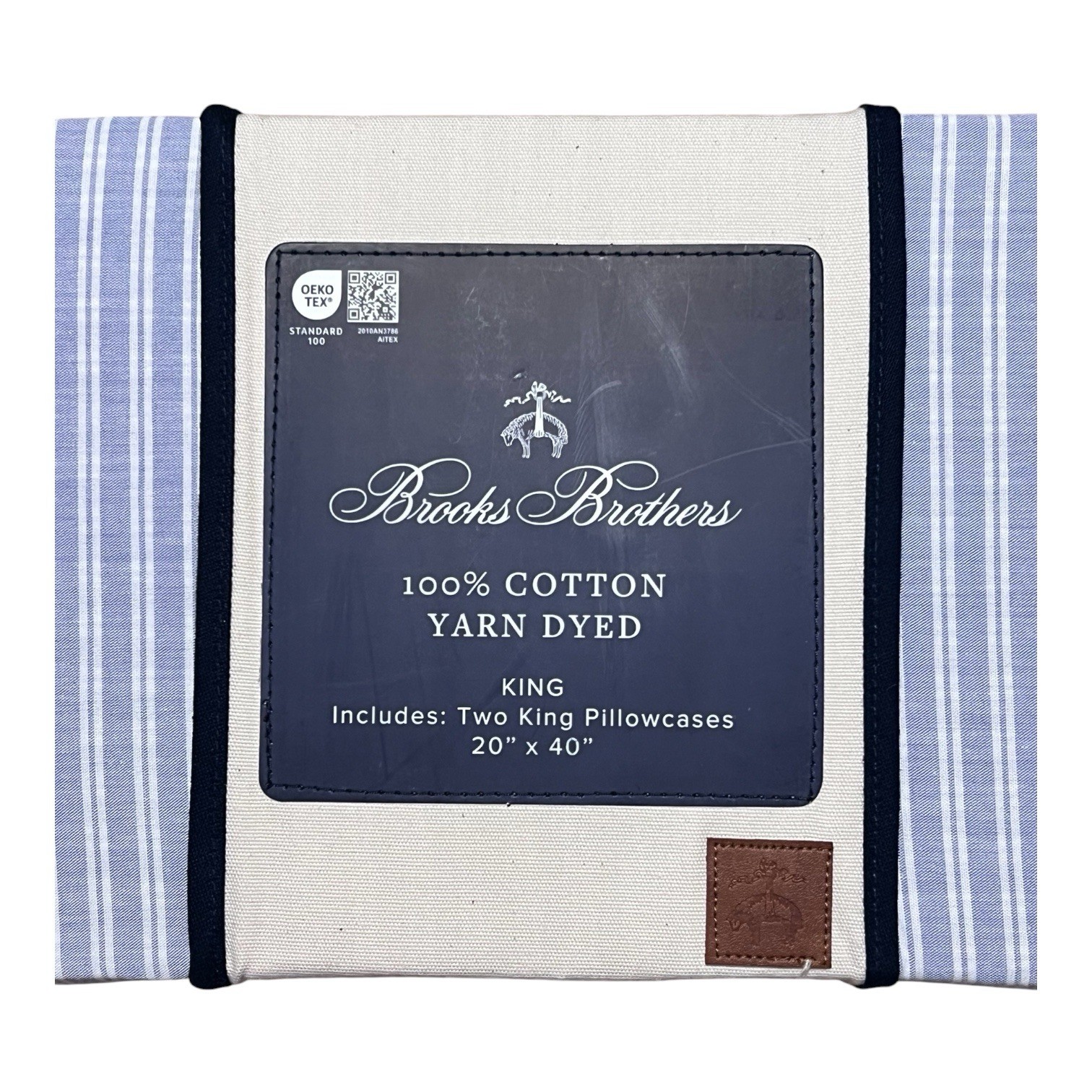 Brooks Brothers KING 2 Pillowcases Blue Stripe Yarn Dyed Farmhouse Coastal Set