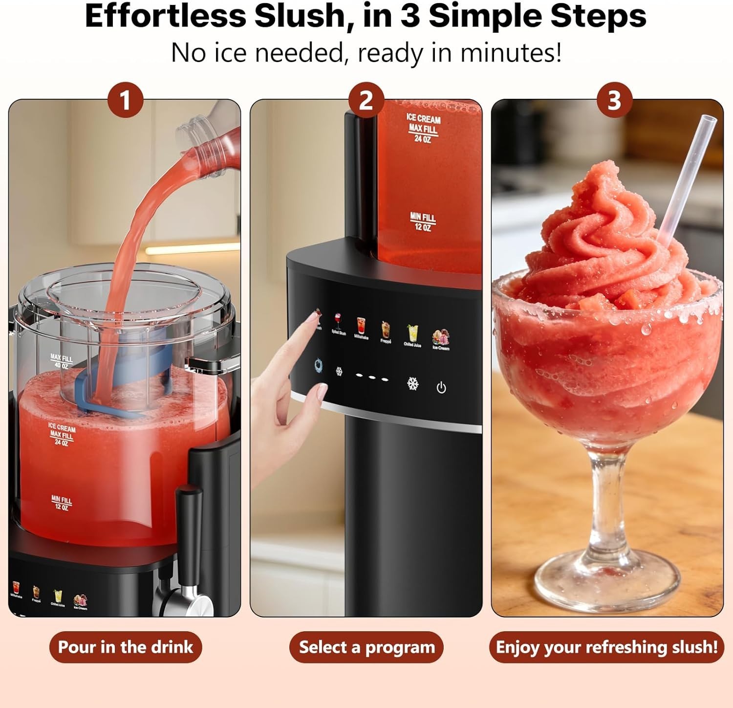 Touchpad Slushie Maker, Adjustable Temp, Easy Clean, Black
