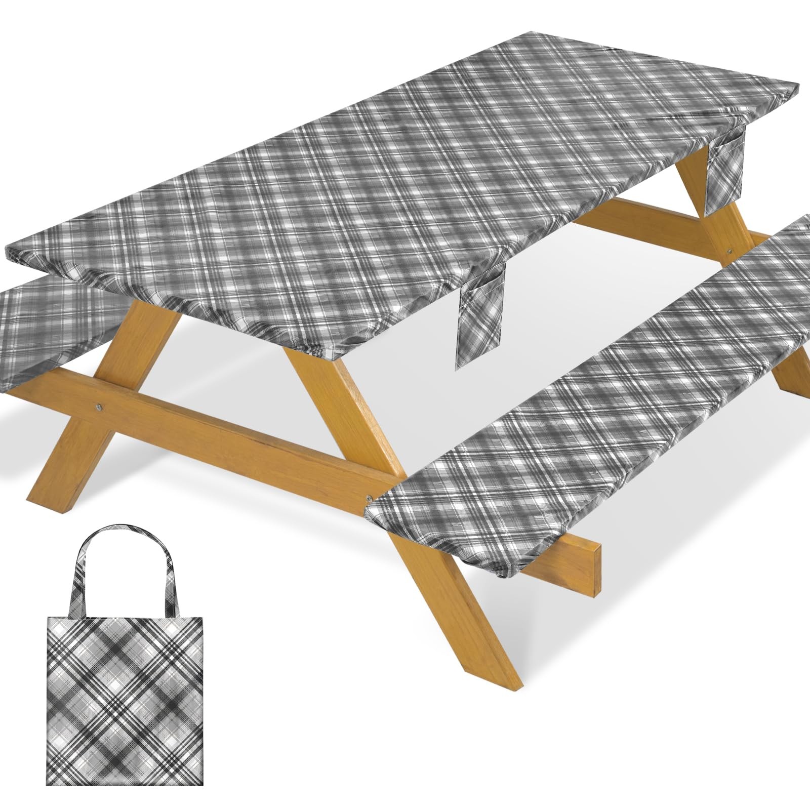 memKiya Fitted Waterproof 72" x 30" (Rectangular), Black and White Lines
