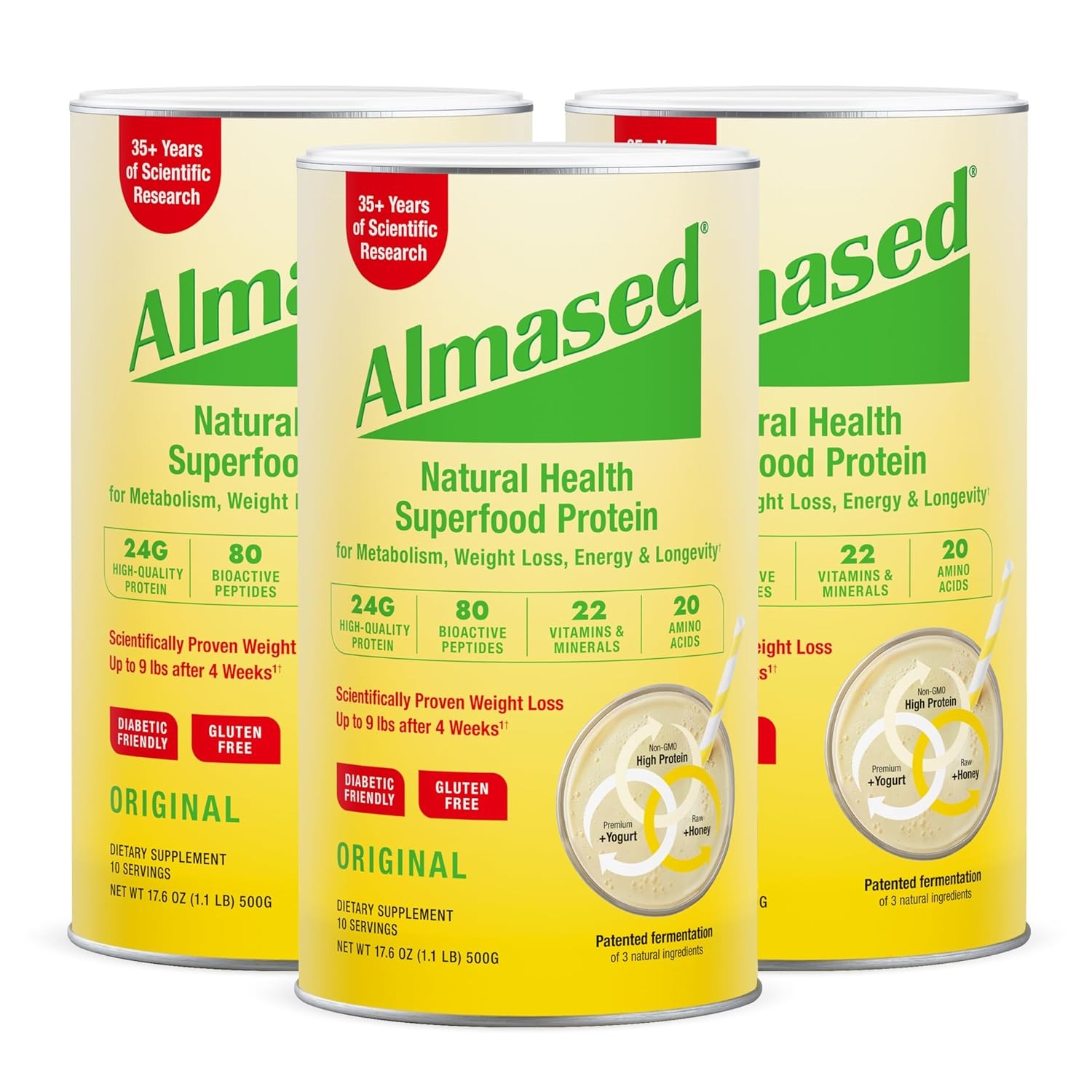 Almased Weight Management and Metabolic Health Supplement  17.6 oz (Pack of 3)