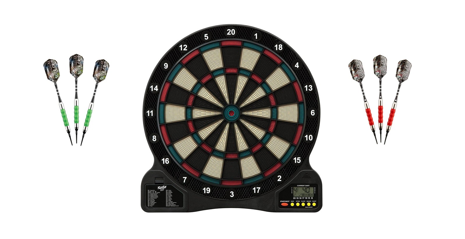 Electronic Soft Tip Dartboard + Viper Green Darts 16 Grams + Red Darts