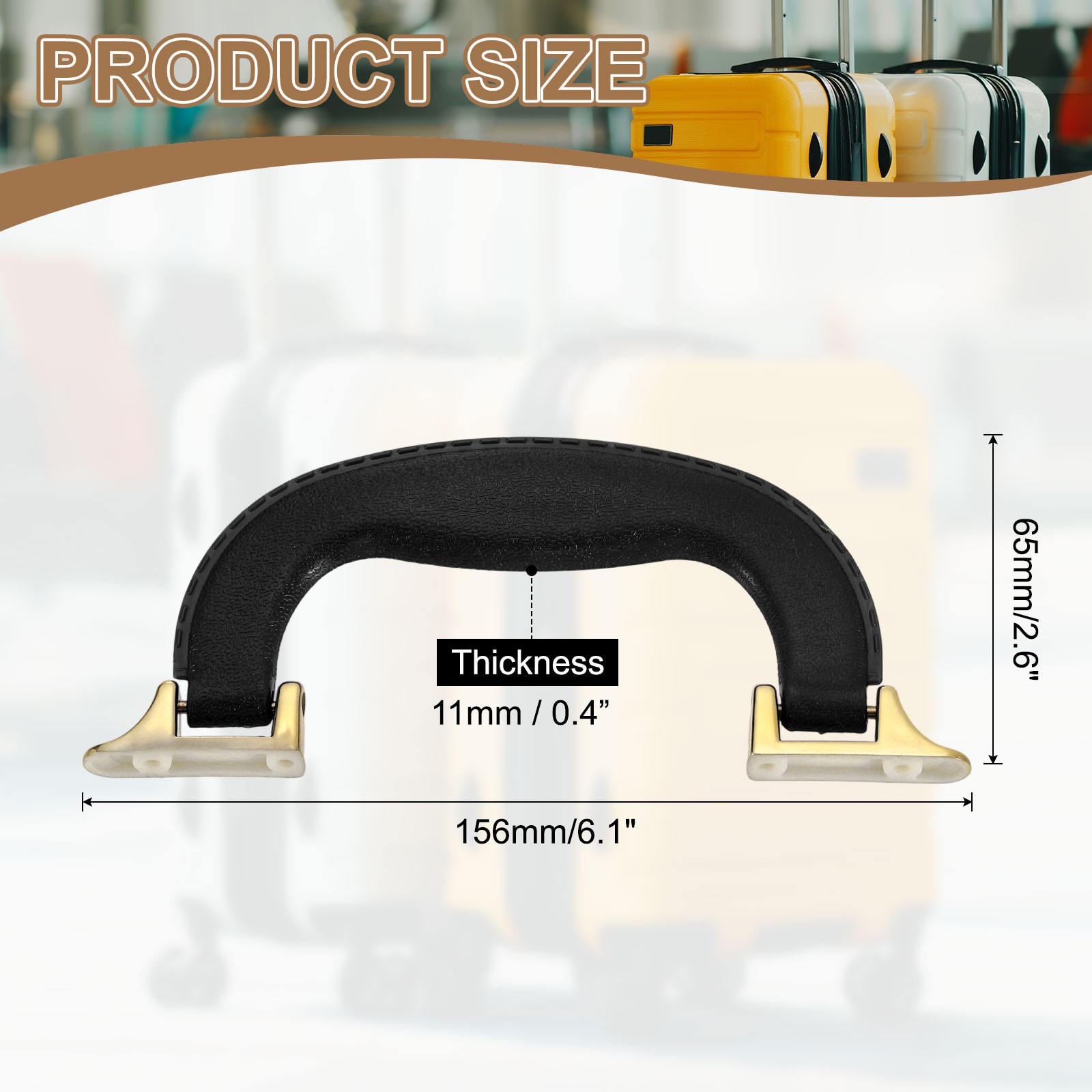 2Pcs, Luggage Handle Plastic Pull Handle Grip Replacement with Screws Black Gold