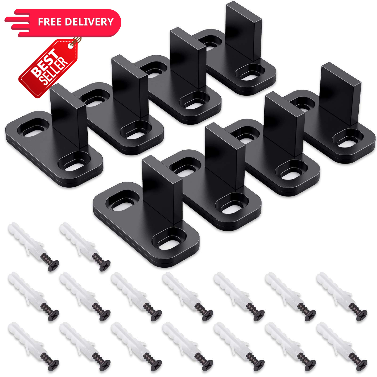 Hotop 8 Pieces Barn Door Floor Guide Sliding 0.94 x 1.77 x 0.79 inches, Black