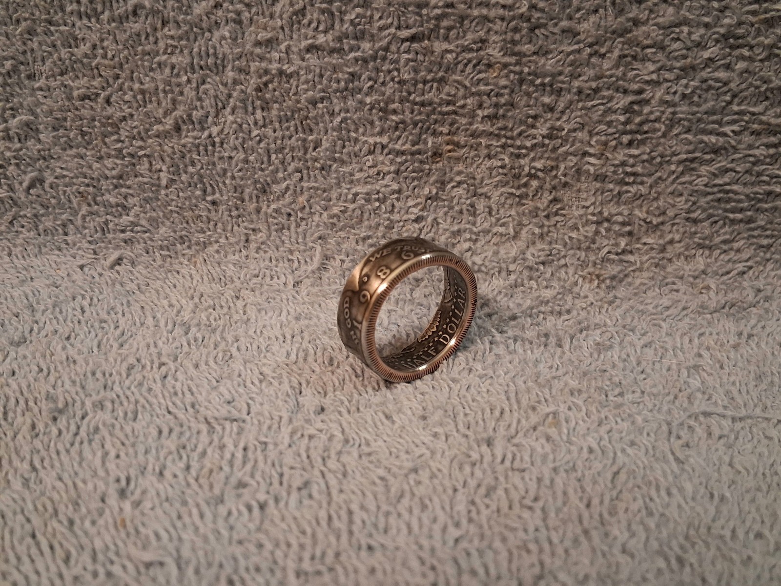 1986 Kennedy Half Dollars  size 10 coin ring  handmade mixed metals  (A)