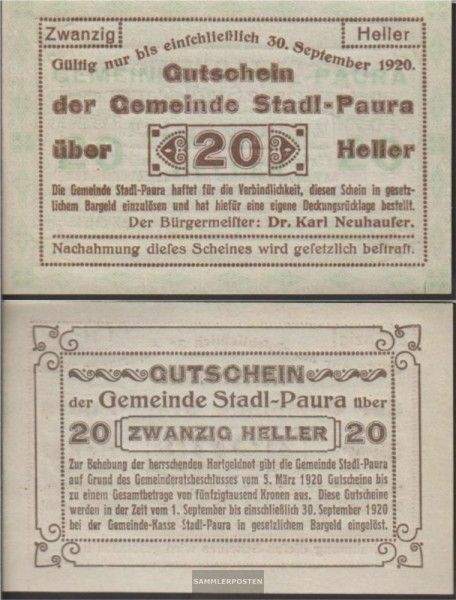 Stadl-Paura Notgeld the Community Stadl-Paura uncirculated 1920 20 bright