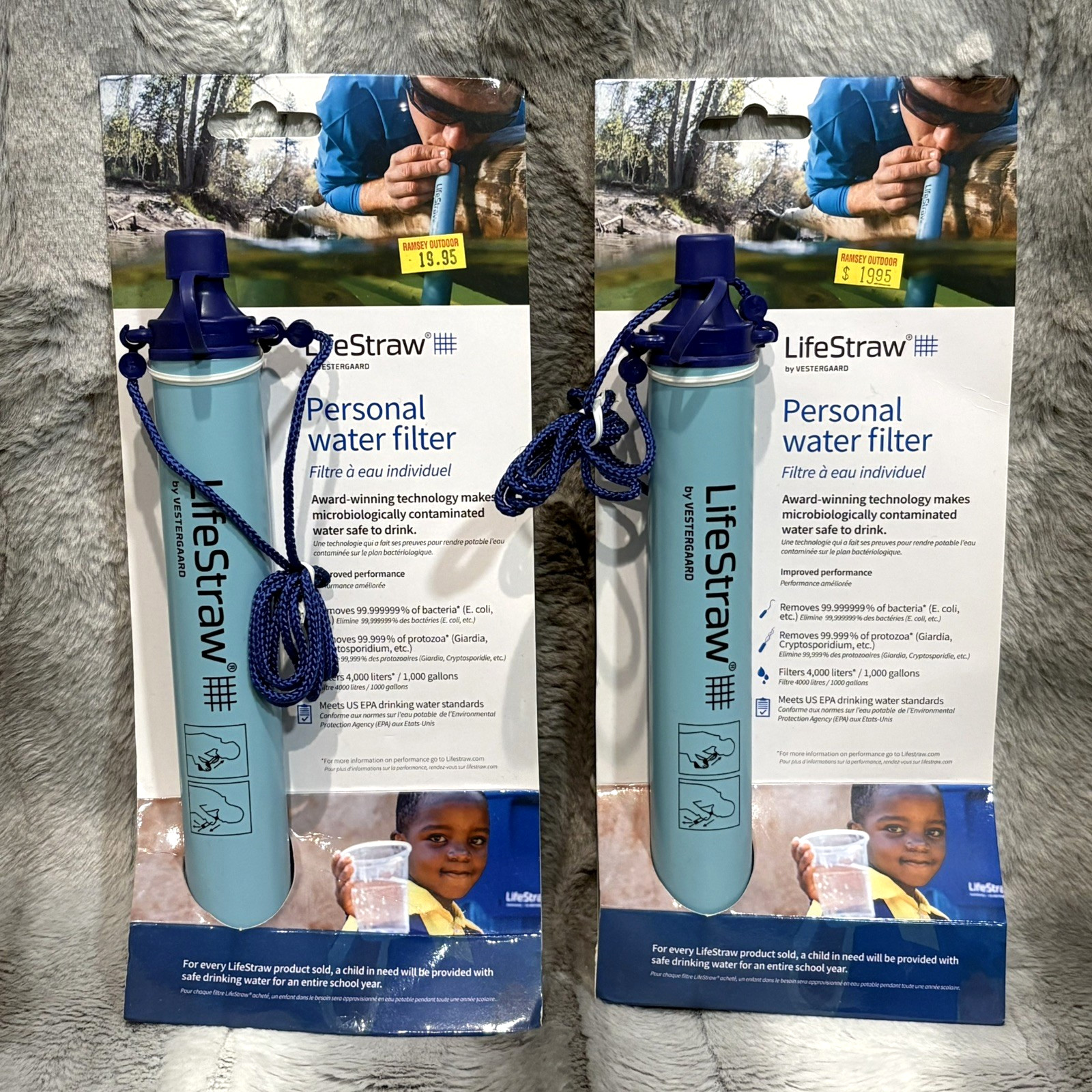 2 PACK LifeStraw Personal Water Filter for Hiking Camping Emergency Vestergaard