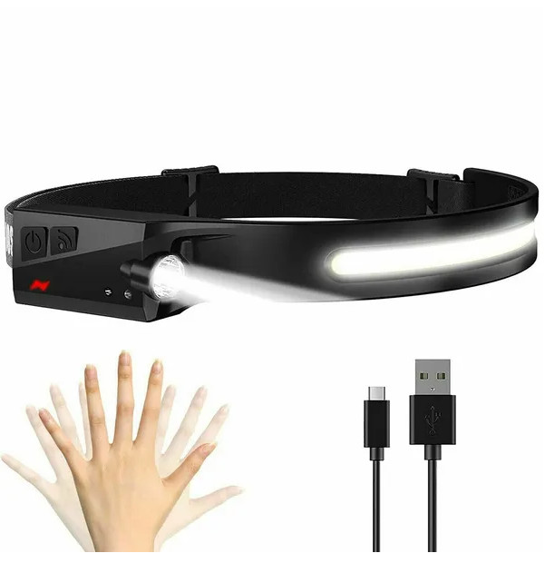 COB LED Headlamp USB Rechargeable Flashlight Headlight Sensor Work Light Camping