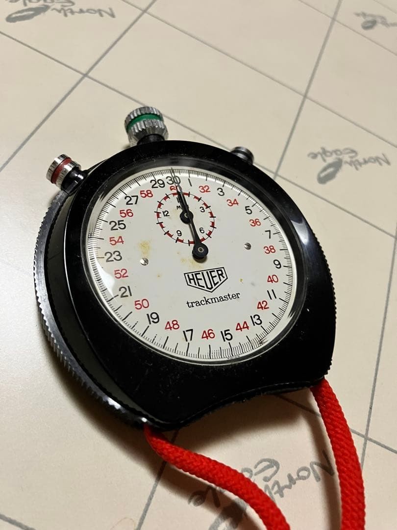 Heuer trackmaster Stopwatch with red strap used good worked