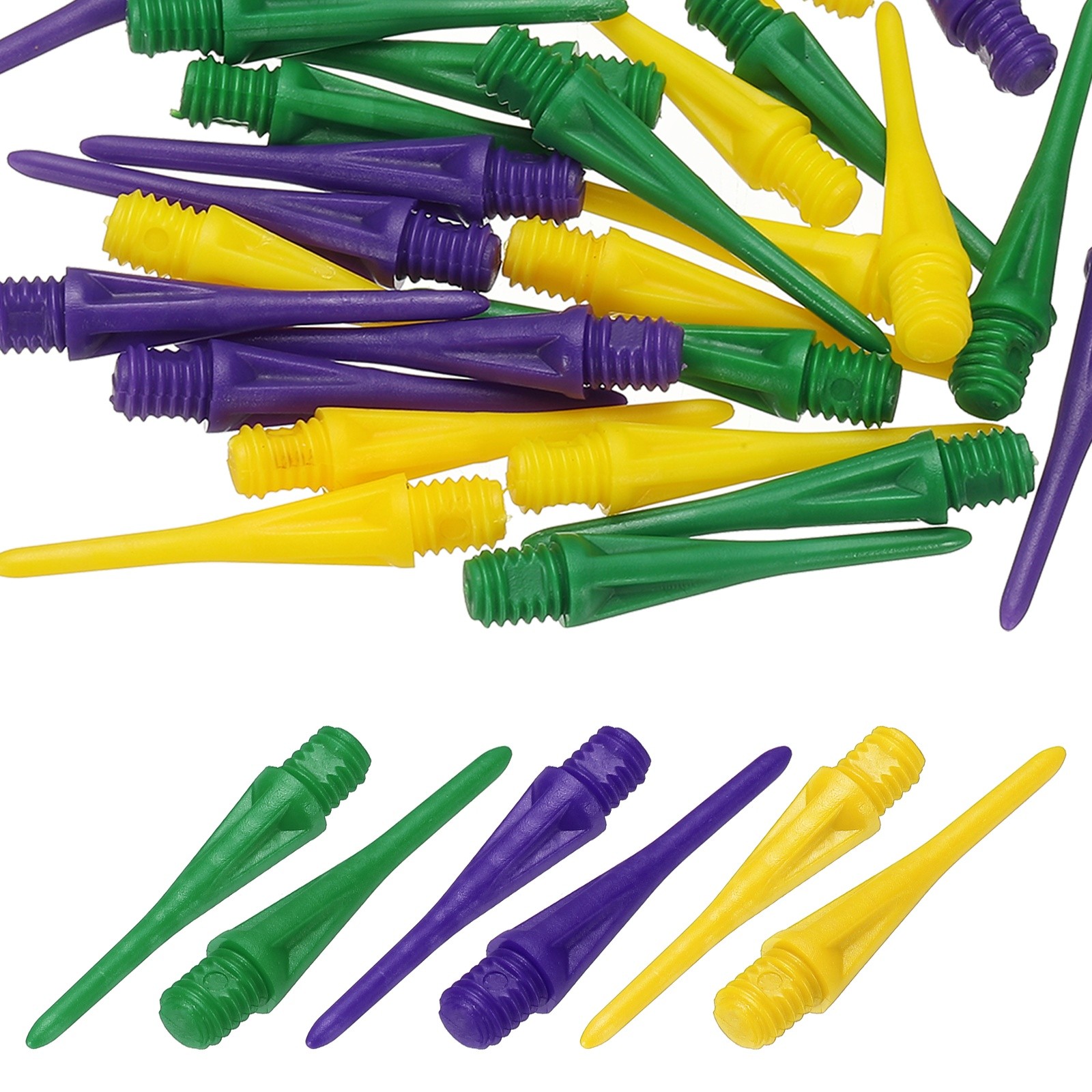 Plastic Dart Tip 2BA Thread Soft Tip Dart Accessory 30 Pack &Yellow/Green/Purple