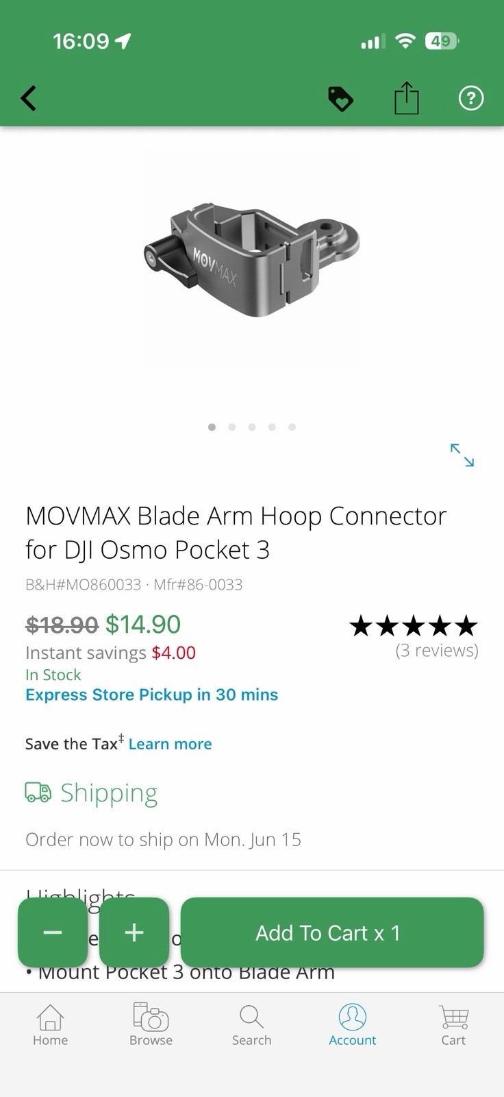 DJI Osmo Pocket 3 And Movmax Blade Arm