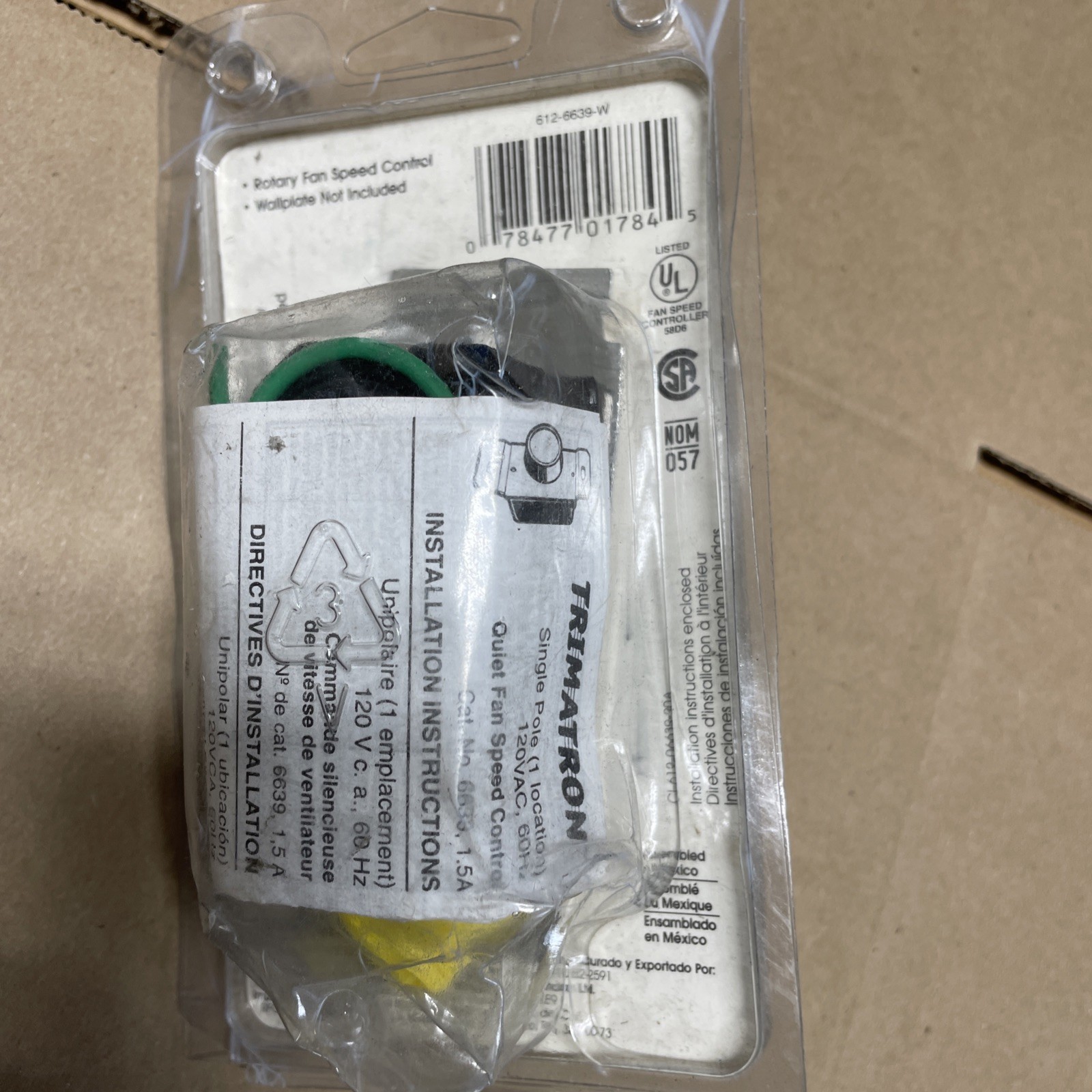 Leviton White 4-Speed Stepped Ceiling Fan Speed Control 1.5A Single Pole 6639-W