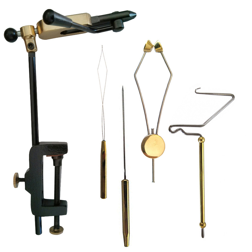 5pc Fly Tying Tools Combo Kit Gift Vise Bodkin Whip Finisher Knot Bobbin
