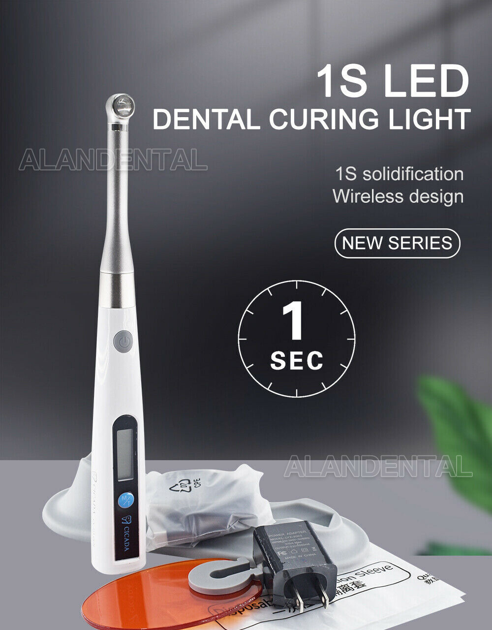 Dental Wireless Led Curing Light Metal Head 1400mw/cm2 1 Sec Resin Cure Lamp