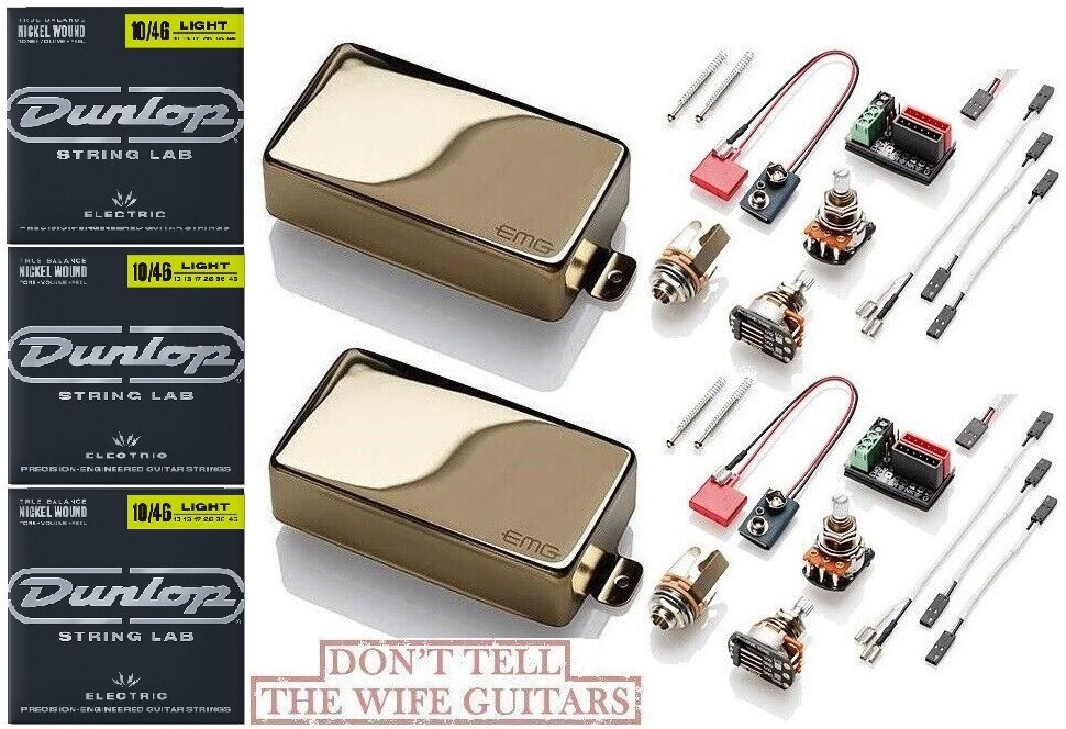 EMG 81 + 85 GOLD ACTIVE HUMBUCKER PICKUP SET SHORT SHAFT POTS ( 3 STRING SETS )