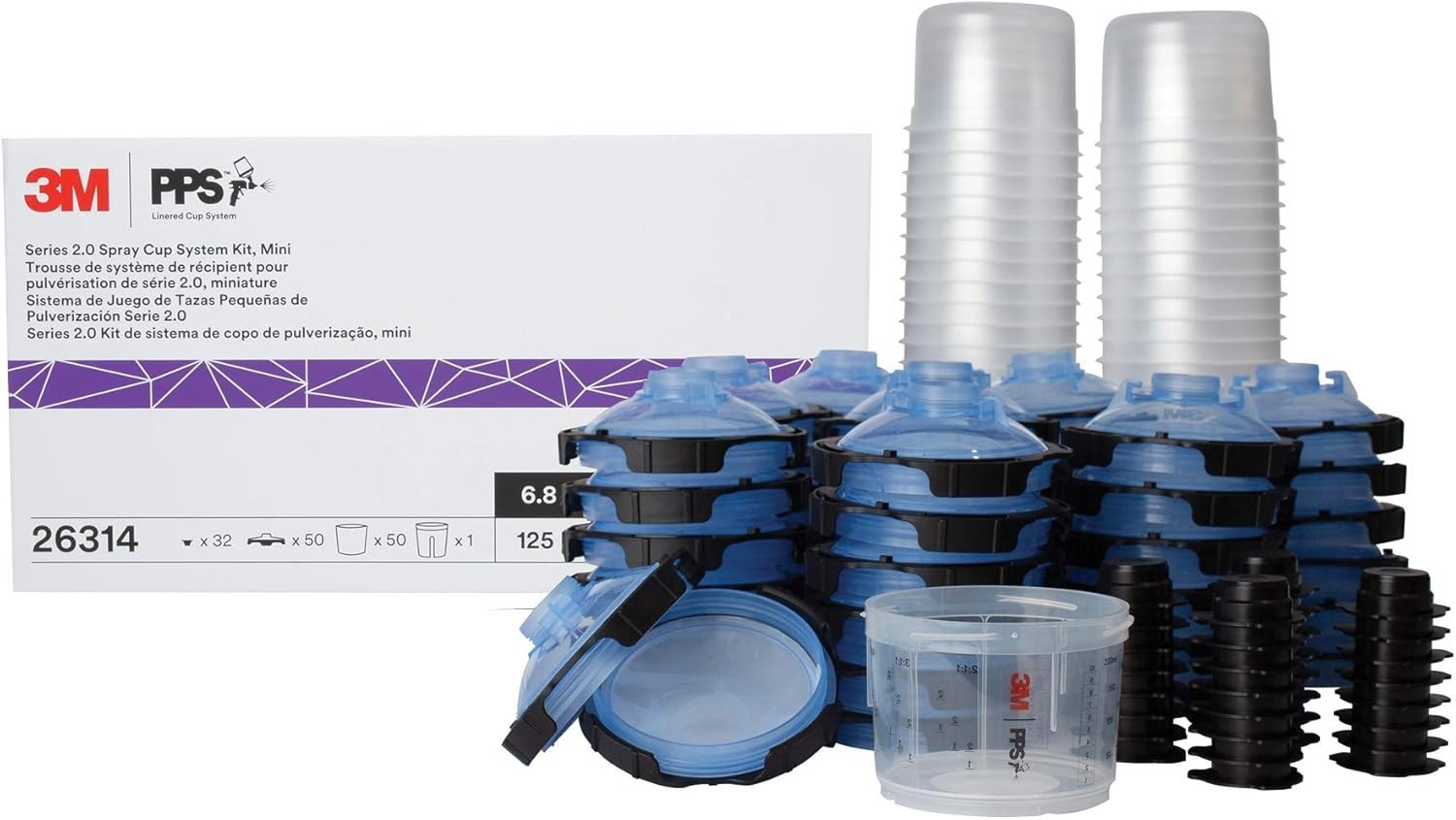 3M 26314 PPS 2.0 Spray Gun Cup, Lids and Liners Kit, Mini, 6 Ounces, 125-Micron