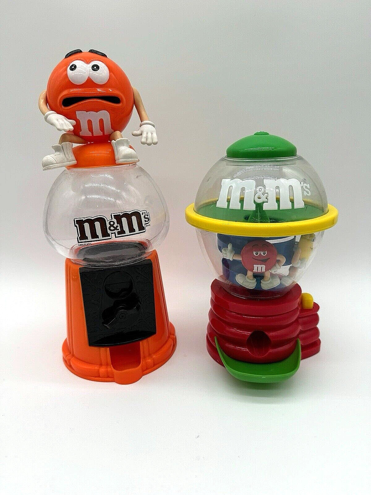 LOT OF 2 M&M Candy Gum Ball Dispenser Coin Bank Yellow Spiral Collectors Working