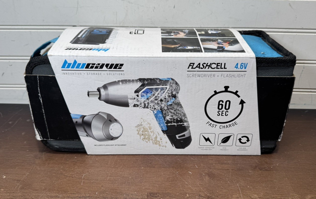 New - BLUCAVE Flashlight Cordless Screwdriver Tool Charger, Bits & Light NIB