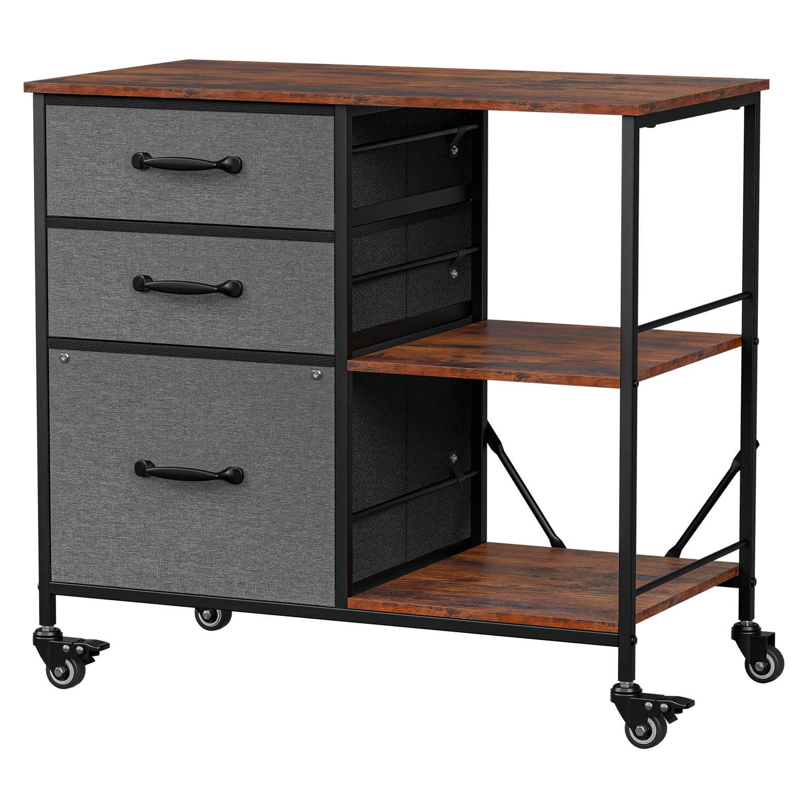 File Cabinet Rolling Printer Stand w/ Open Shelf Lateral Cabinet Dark Gray