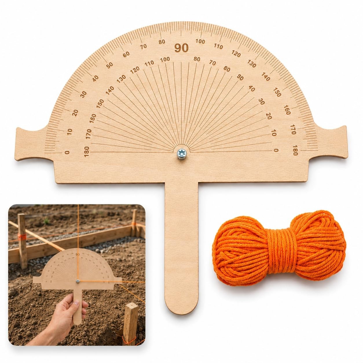 Wooden Angle Finder Tool with Orange String Line, 12" x 10" Birch Plywood Angle