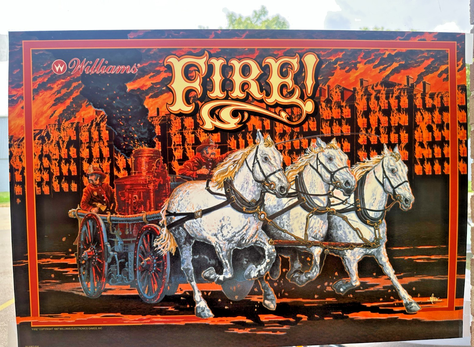 1987 Williams Fire! Pinball Translite - NOS