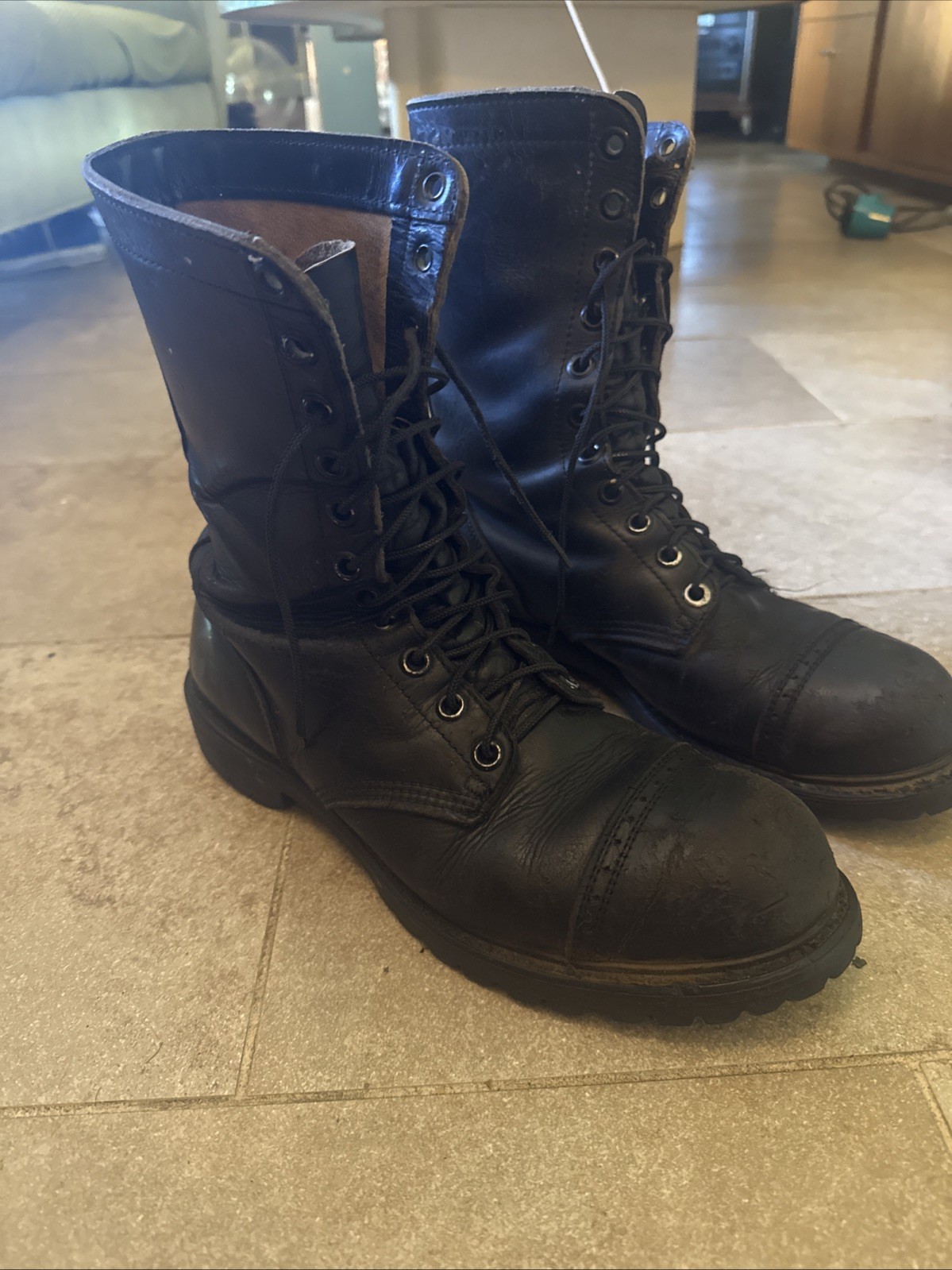 HH Brand Military Combat Black Leather Jump Boots Made in USA Size 11 1/2 Mens
