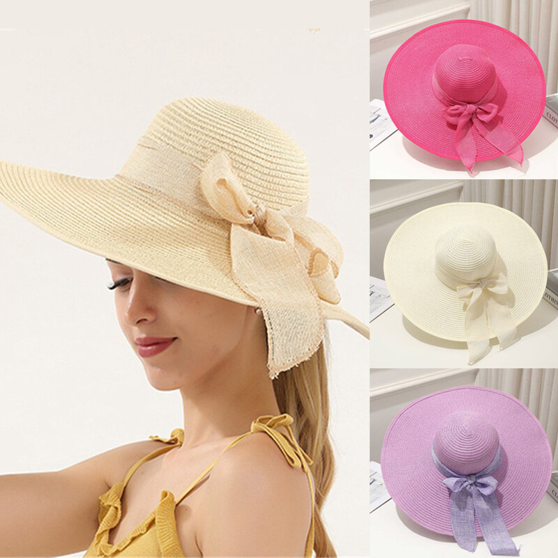 Women Sunhat Sun Beach Hat Brim Derby Large Brim French Elegance Floppy Foldable