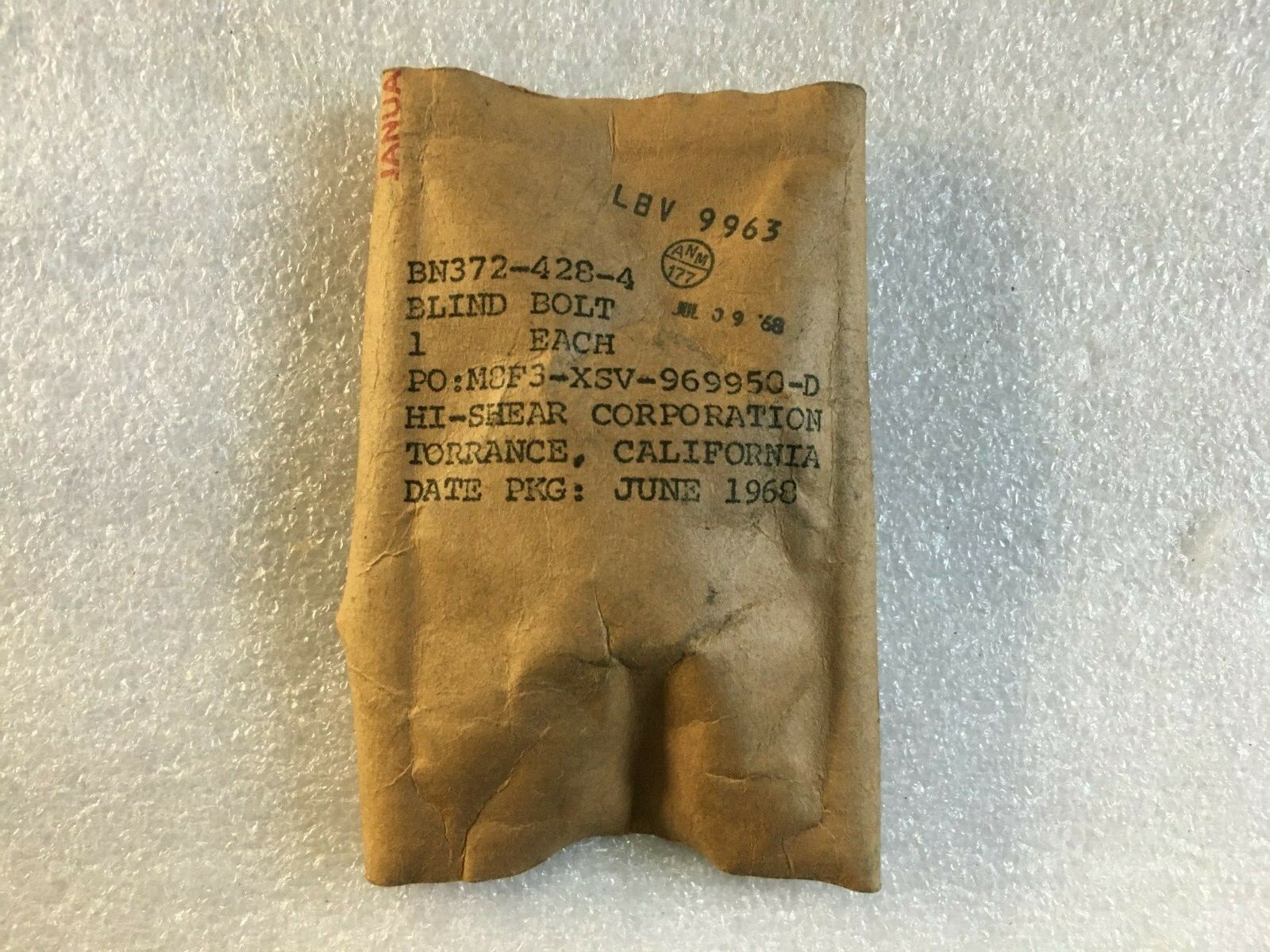 Aircraft High Shear Blind Bolt P/N BN372-428-4 New