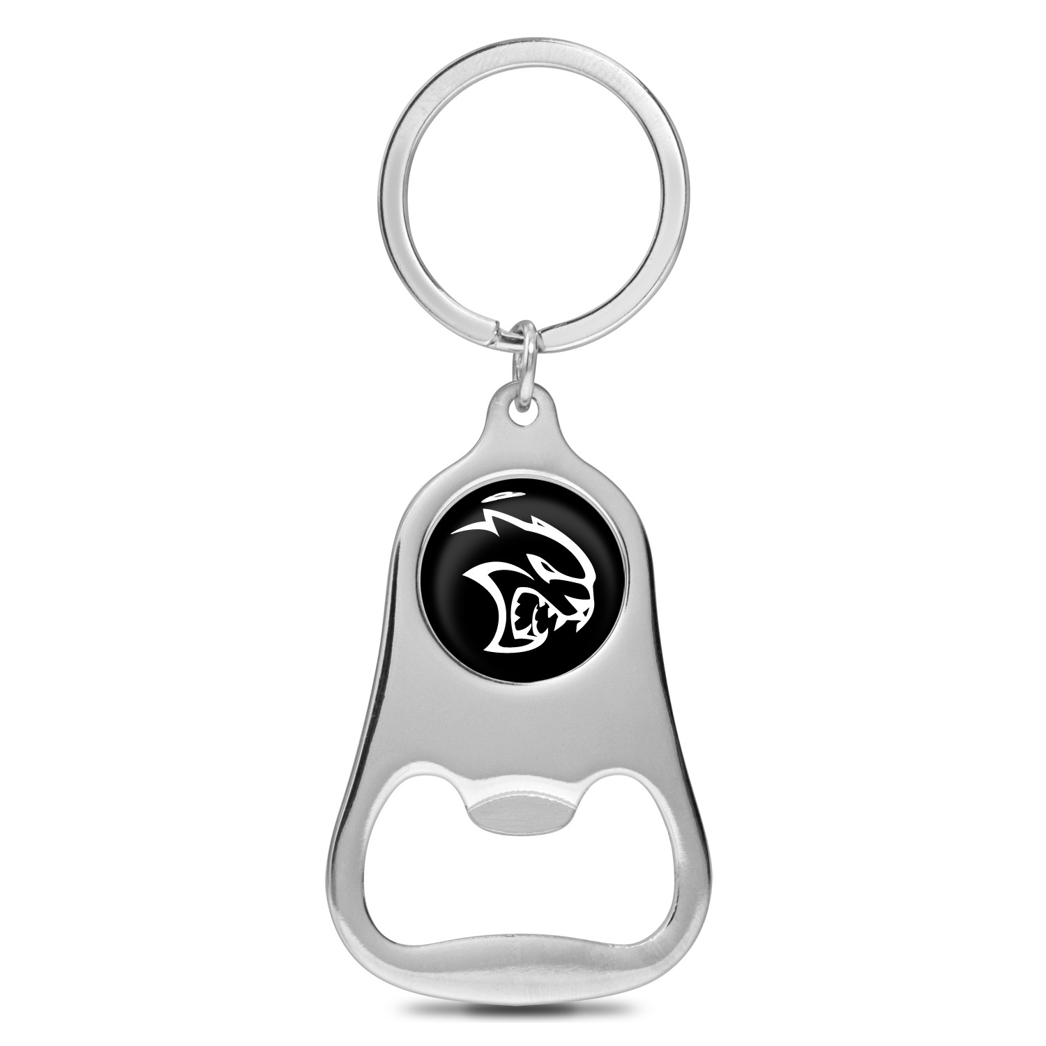 Dodge Hellcat Black Logo Chrome Bottle Opener Metal Key Chain