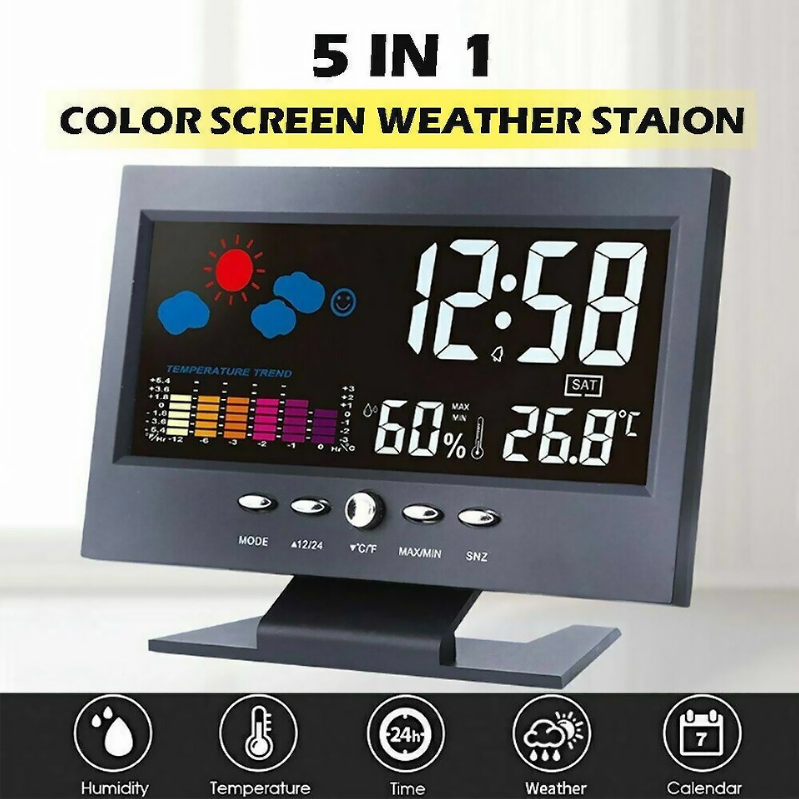 LED Digital Clock With Thermometer Hygrometer Weather Display & Voice Control
