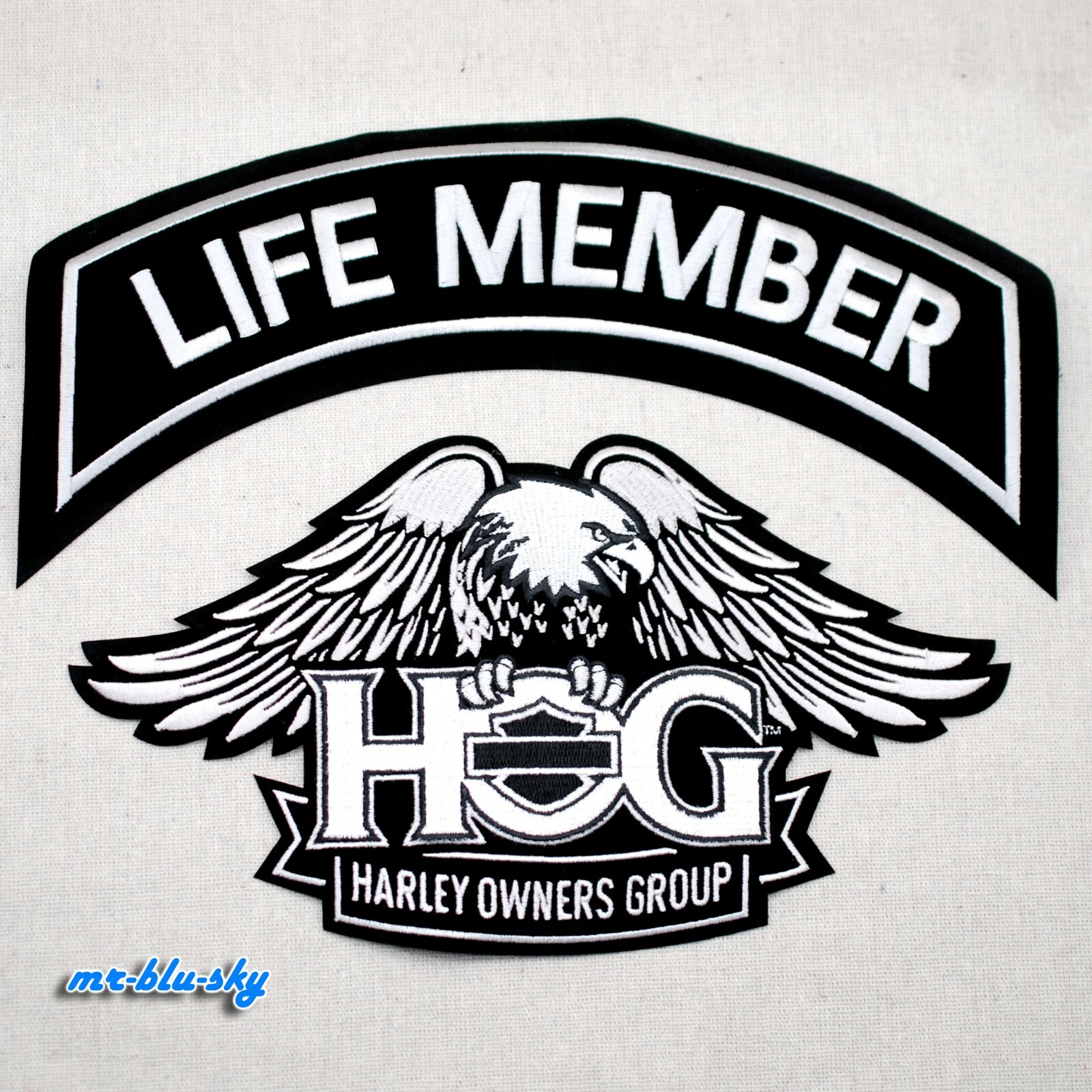 Large Silver Life & Eagle Patch Set ~ Harley Davidson Owners Group HOG