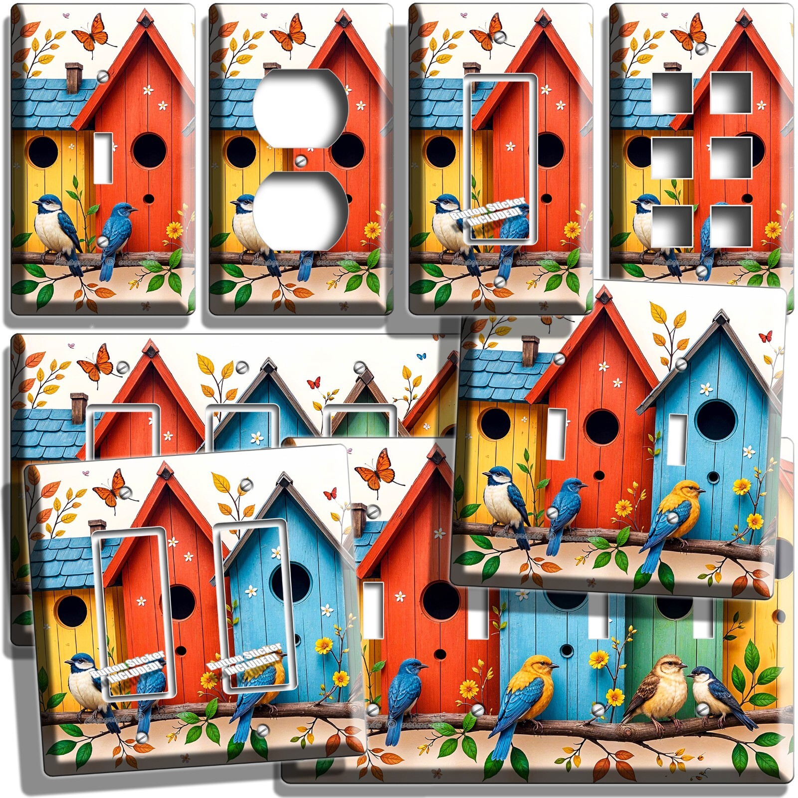 COLORFUL BIRDHOUSES BIRDS LIGHT SWITCH OUTLET PLATE COUNTRY GARDEN HD HOME DECOR