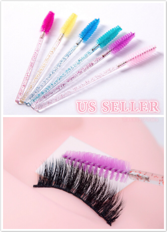 50pcs Eyelash Brush Disposable Crystal Handle Pen Mascara Applicator Spiral Wand