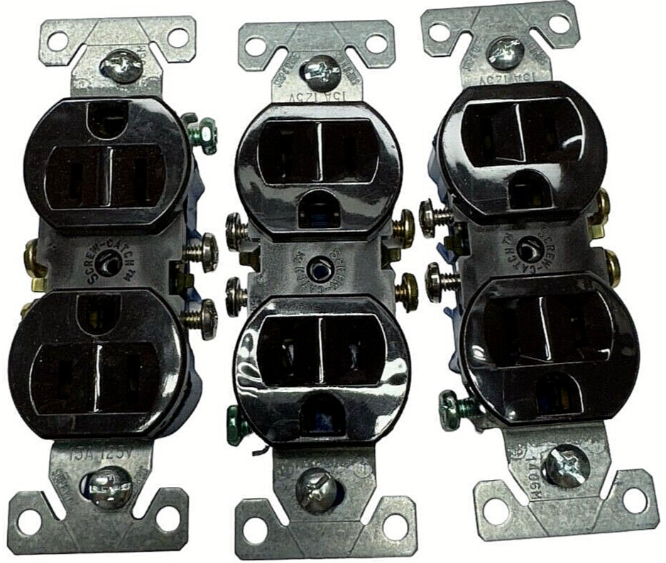 (Lot of 3) Cooper 270B Brown 2-Pole, 3-W Duplex Outlet Receptacle 15A, 125V