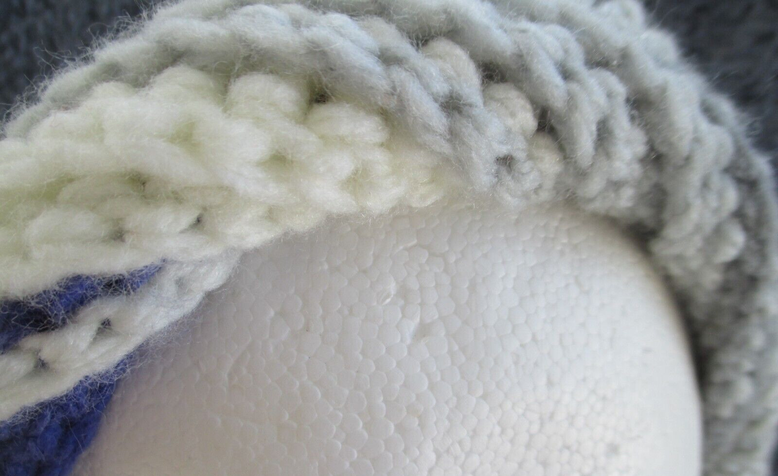 Hand Crocheted Beanie Hat BLUE, GREY & WHITE w/ French Twist Acrylic Adult Size