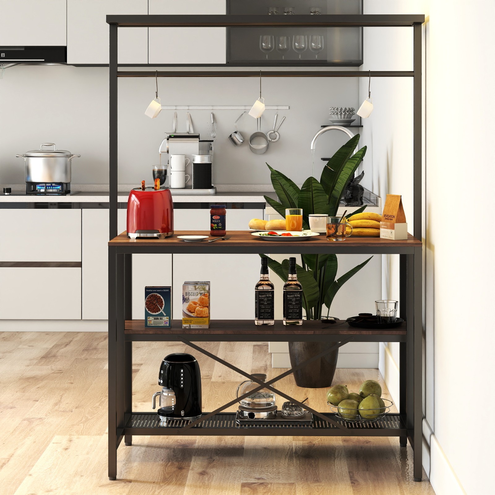 3-Tier Kitchen Island Bakers Rack Microwave Stand w/3Hooks Storage Shelf Kitchen
