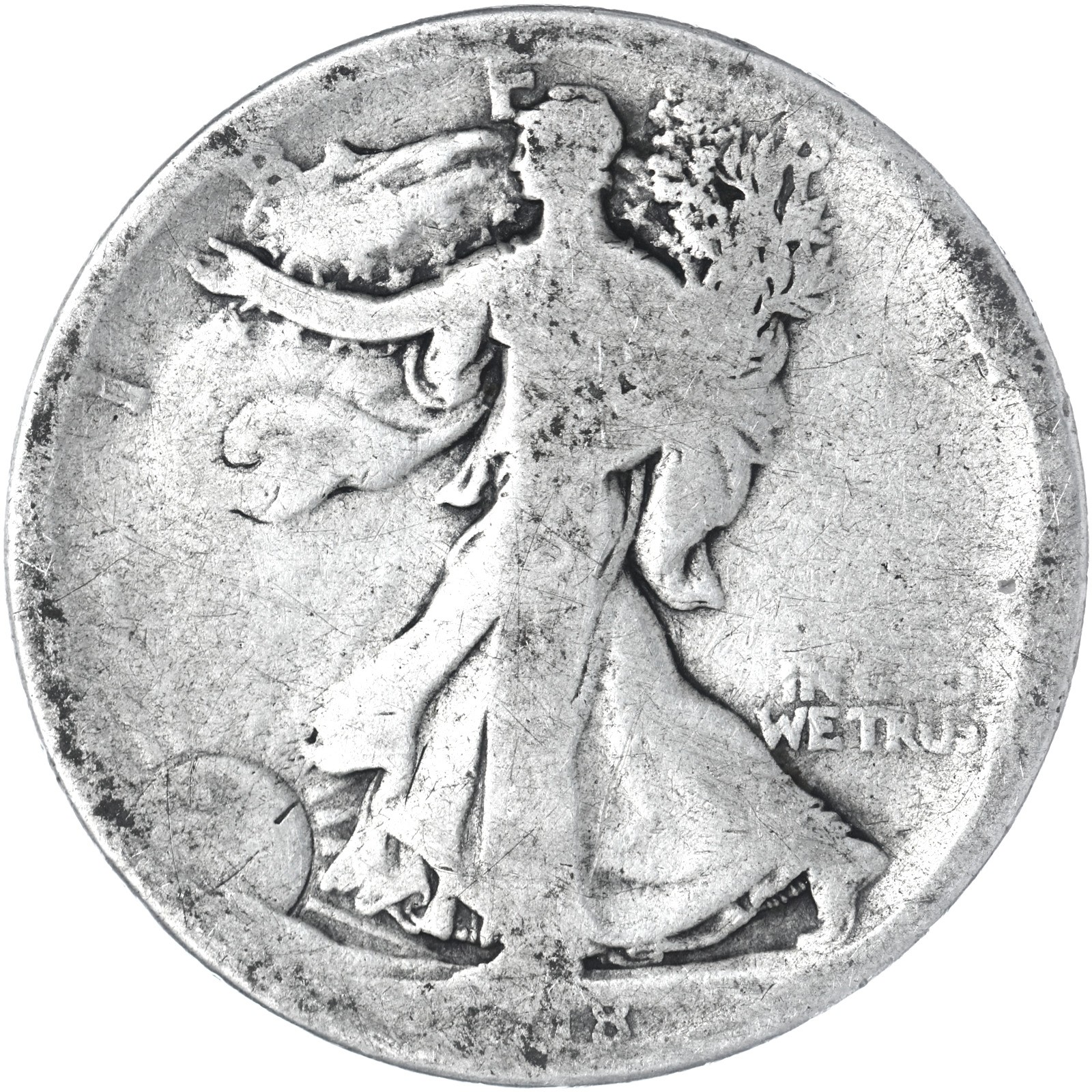 1918 D Walking Liberty Half Dollar 90% Silver About Good AG See Pics J634