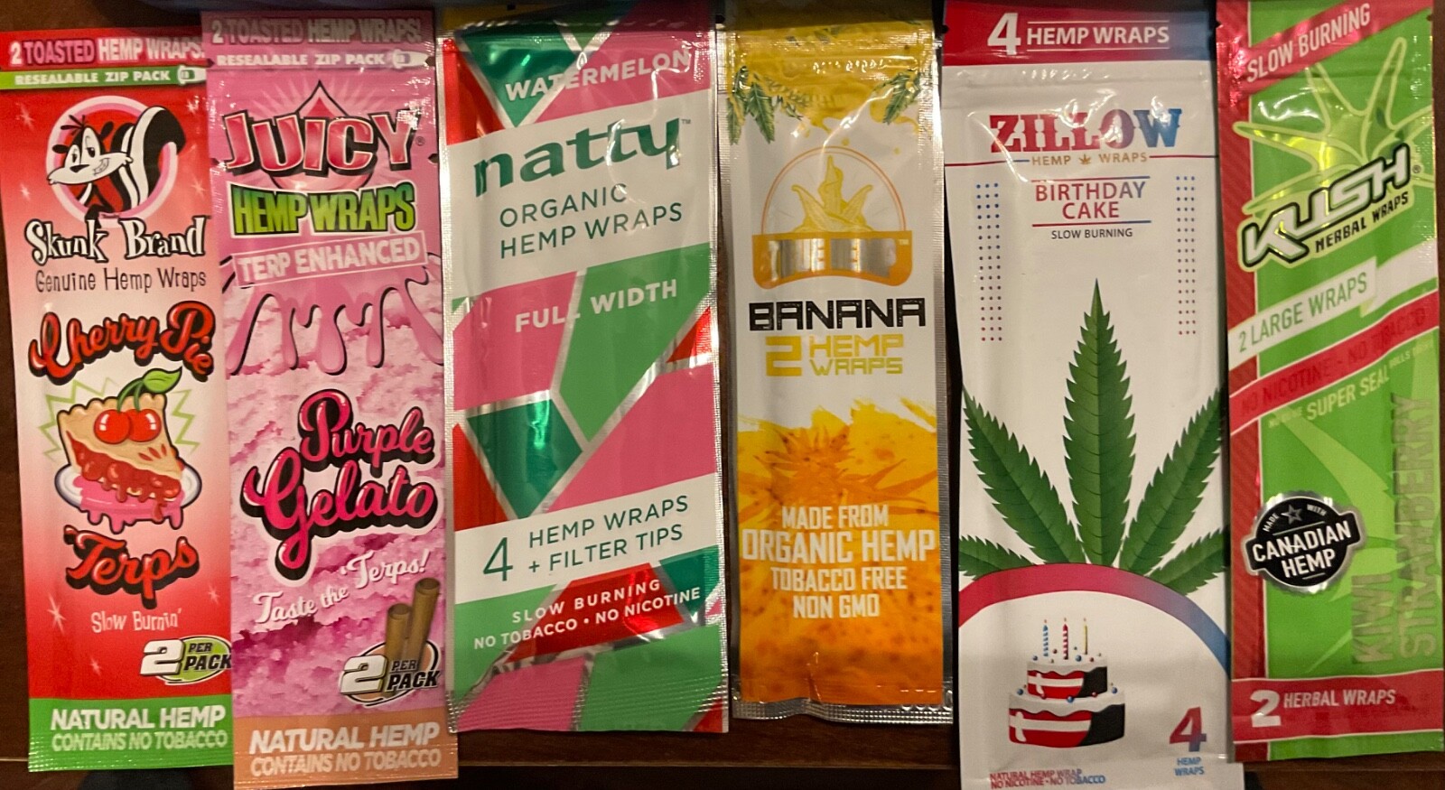 Variety Lovers Lot A 6 Packs/16 Rolling Paper Wraps Mixed Flavor Brand Lot
