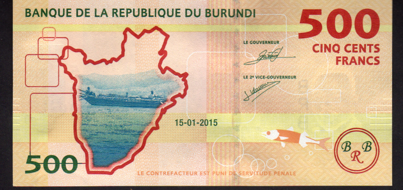 Burundi 500 Francs 2015, Pick 50 Mint Unc