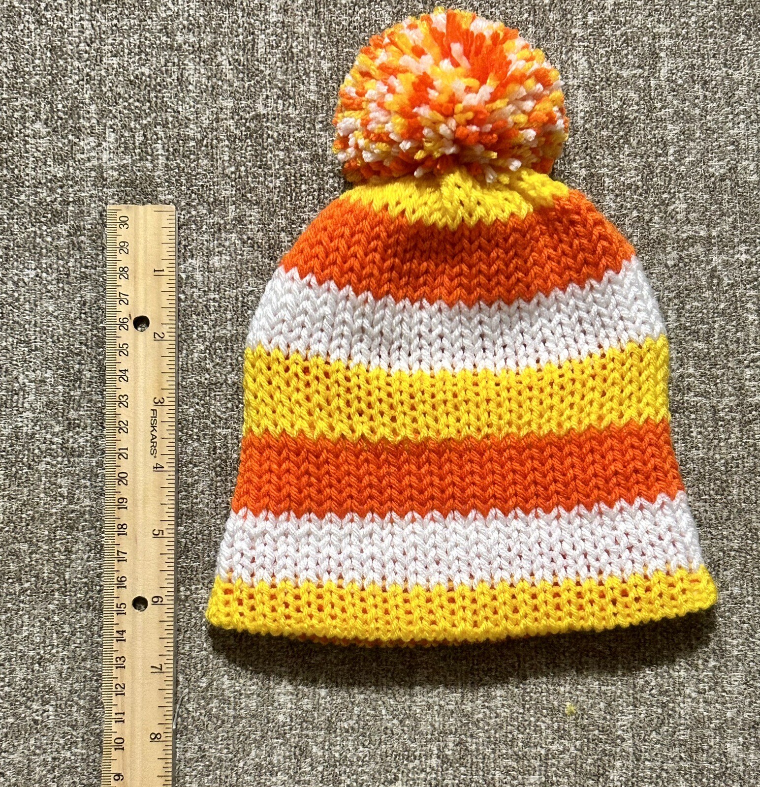 Handmade Knit Hat 6 MO - 3 YR Candy Corn Orange Yellow White. Made In USA.
