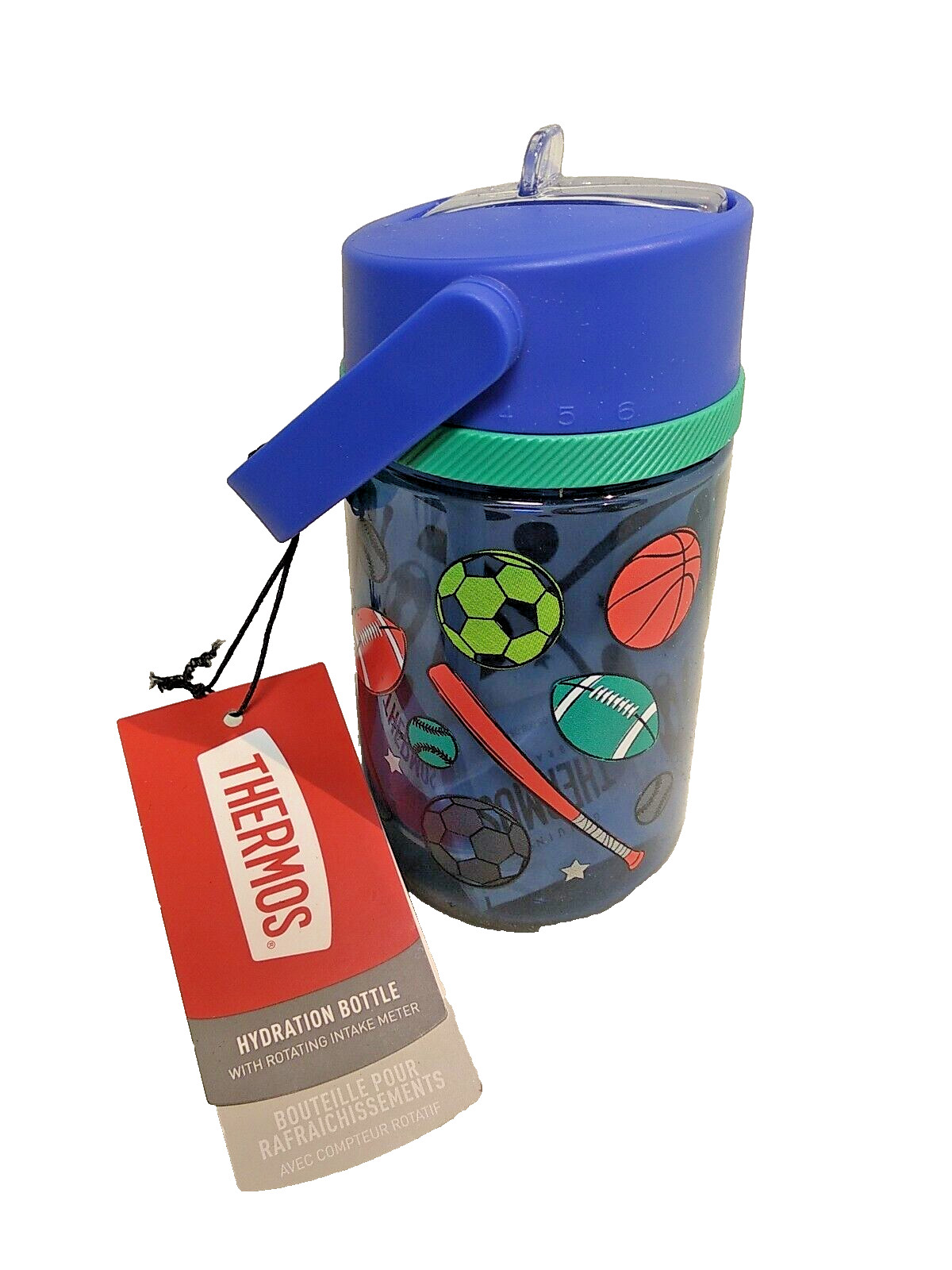 Kids Thermos Hydration Bottle with Rotating Intake Meter Straw with Balls & Bats