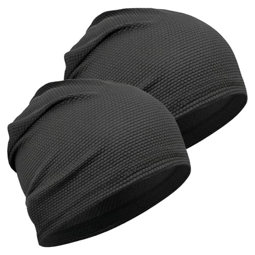 2 Pcs Skull Caps for Men Women Cooling Breathable Mesh Skull Cap Running Black