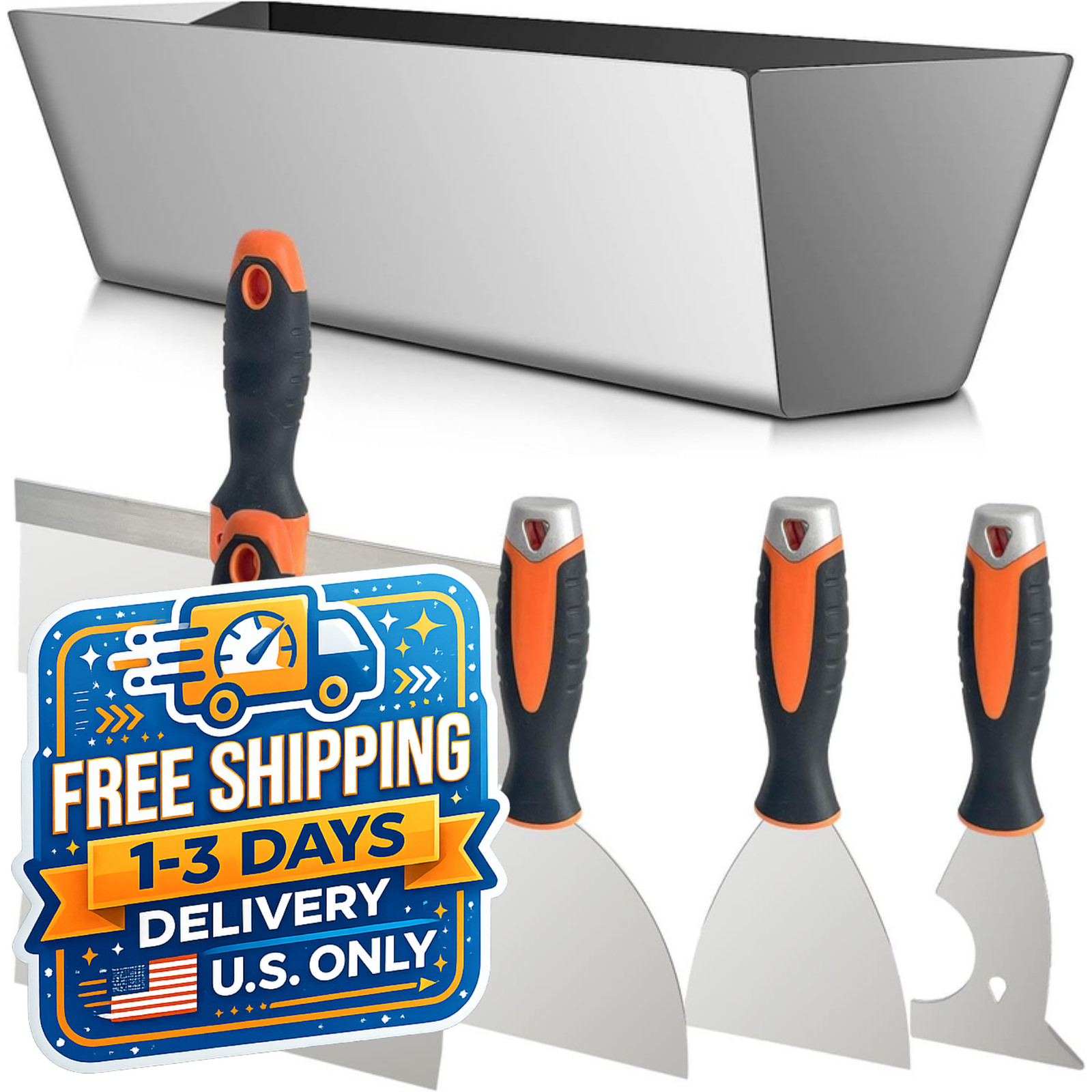 6Pcs Drywall Hand Tool Kit Stainless Steel Putty Knife Taping Scrapers Mud Pan O