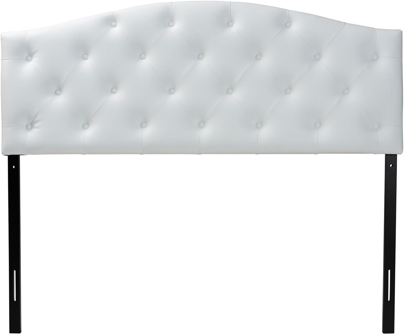 Myra Modern Queen Size White Faux Leather Button-Tufted Scalloped Headboard