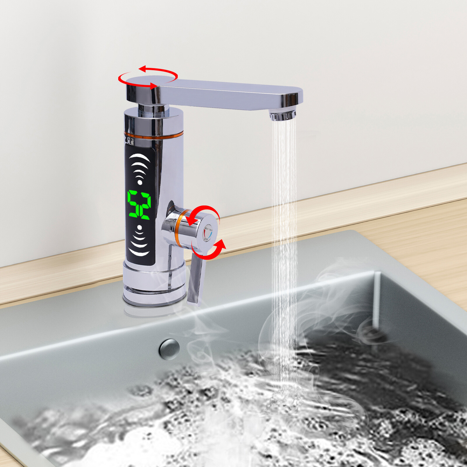 Electric 110V Instant Hot Water Heater Shower Kitchen Tap Faucet Digital Display