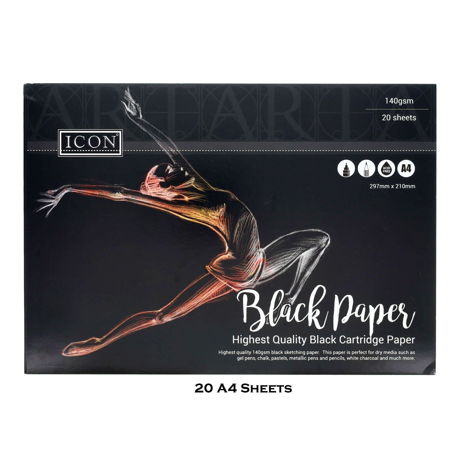 A4 Black Paper Highest Quality 140gsm Black Sketching papers 20 Artist Sheets